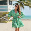 Flowy Bohemian Kaftan Dress in Navy Paisley Print; perfect Miami Resort Wear style.