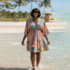 Flowy Bohemian Kaftan Dress in Navy Paisley Print; perfect Miami Resort Wear style.